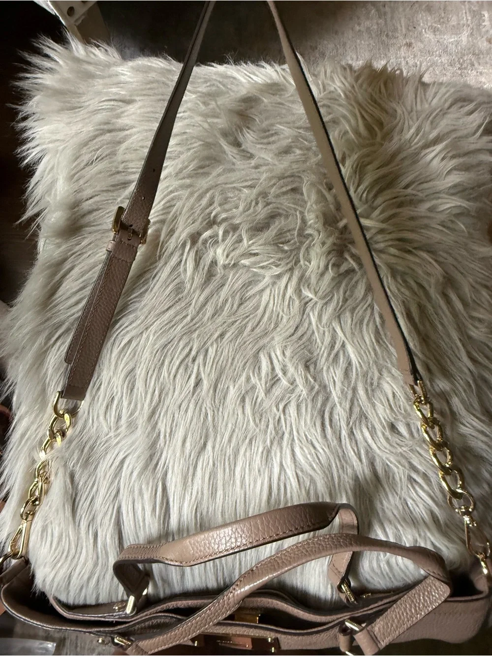 Michael Kors Tan Pebbled Leather Shoulder Tote with Gold Hardware